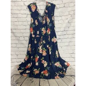 Torrid Womens 1 Sleeveless Sundress Blue‎ Floral Tie Neckline Elastic Waist